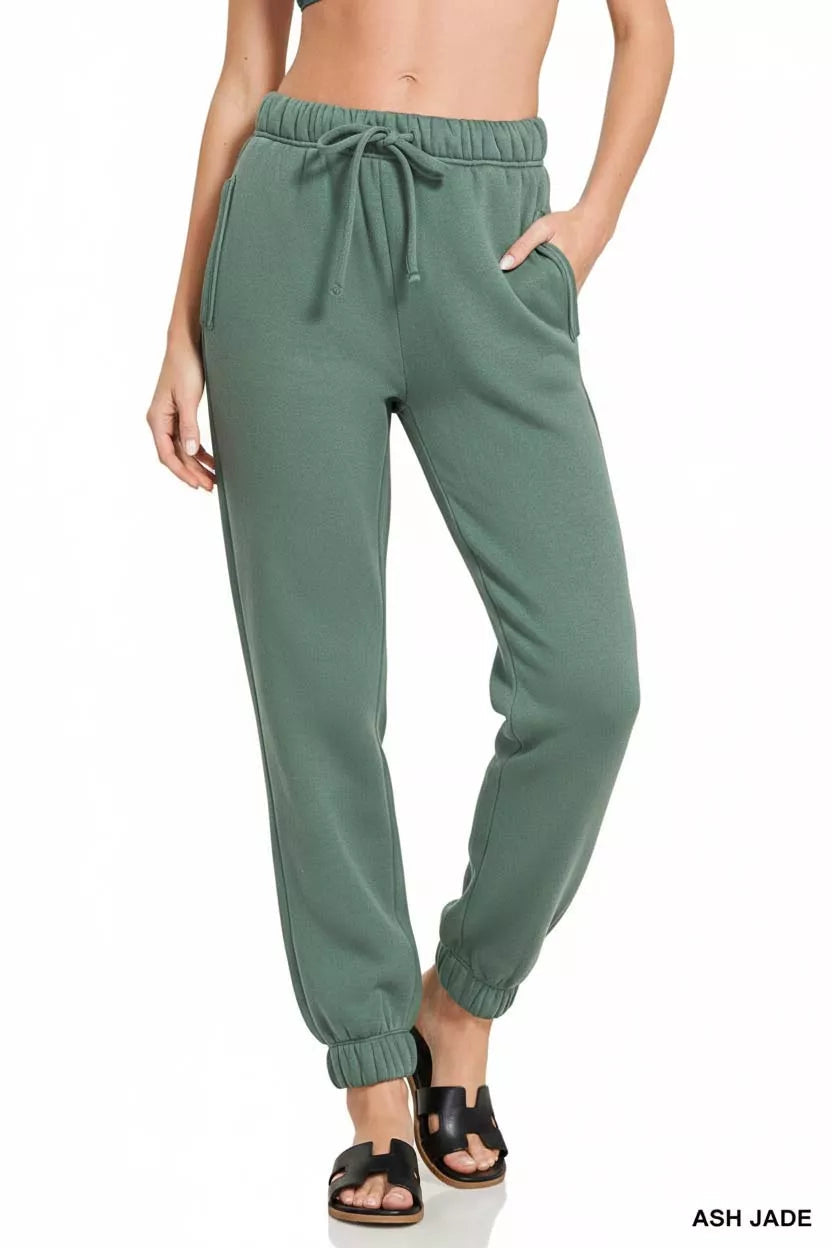 Zenana Fleece Drawstring Joggers With Pocket THRIXINE