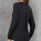 Women's Solid Color Waistband Top With Rolled Sleeves, V-neck Shirt, Long Sleeved Shirt, T-shirt - SJB-DIAMOND ELITES