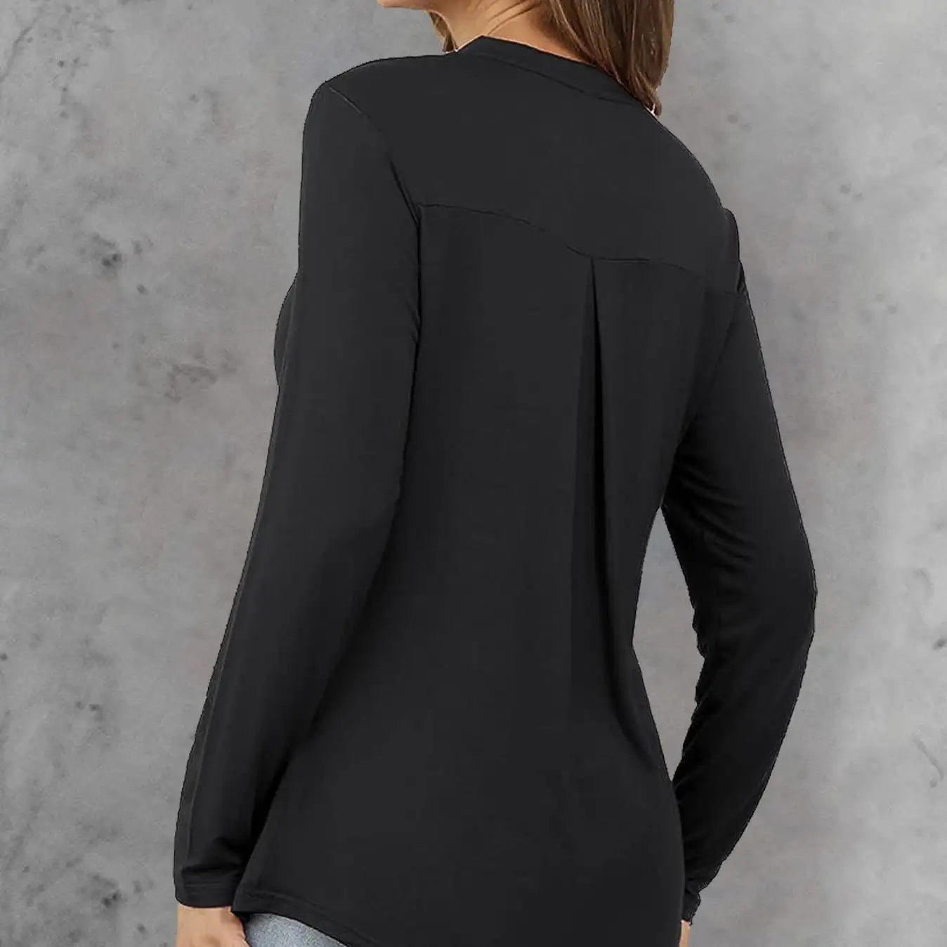 Women's Solid Color Waistband Top With Rolled Sleeves, V-neck Shirt, Long Sleeved Shirt, T-shirt - SJB-DIAMOND ELITES