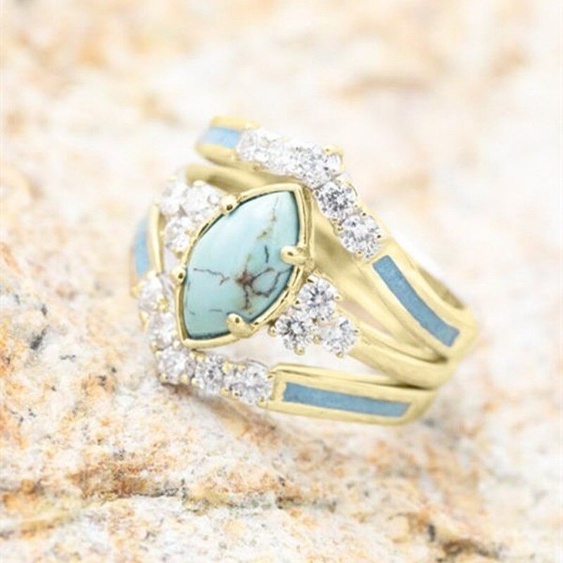 Inlaid Green Stone Ring Set Pi-Mart