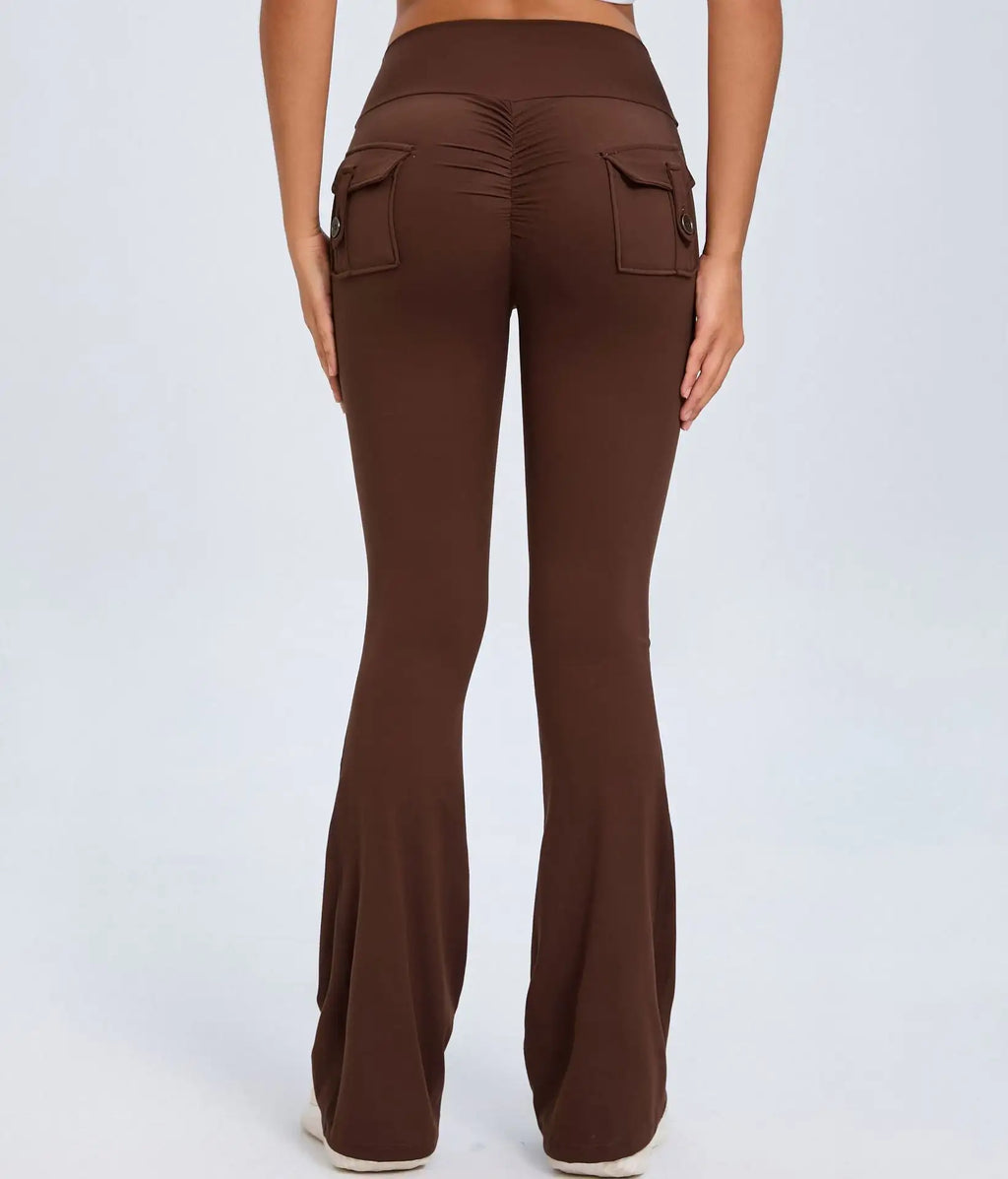 Yoga Fitness Flared Pants With Pockets Ins Fashion Slim High Waist Sports Trousers  Scrunch Butt Booty Workout Lifting Leggings - SJB-DIAMOND ELITES