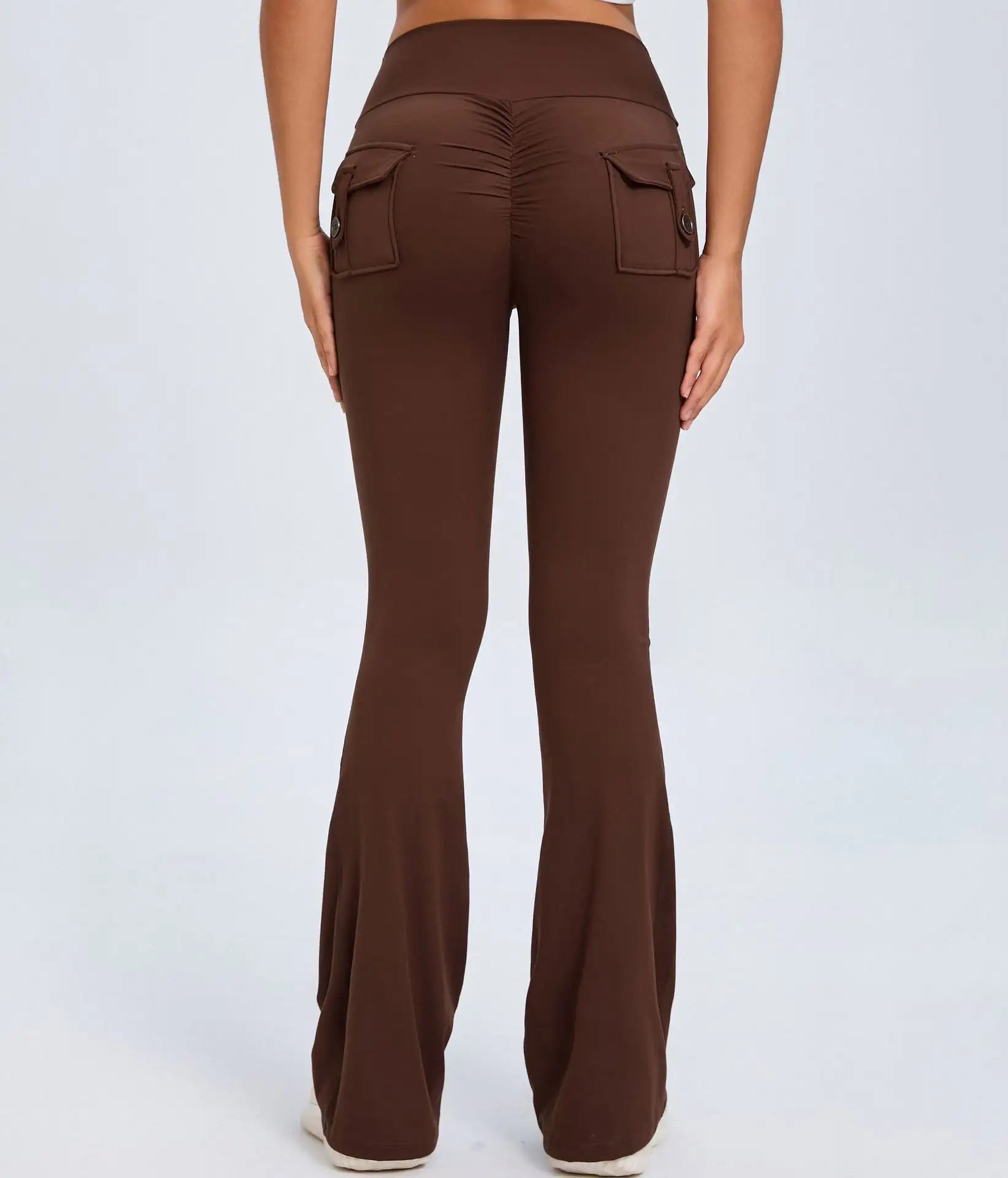 Yoga Fitness Flared Pants With Pockets Ins Fashion Slim High Waist Sports Trousers  Scrunch Butt Booty Workout Lifting Leggings - SJB-DIAMOND ELITES