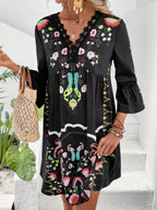 Exquisite Summer Feminine Lace Detail Printed Dress Chic Midi Lightweight Dress Stevvex