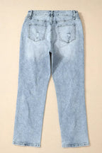 Sky Blue Light Wash Frayed Slim Fit High Waist Jeans