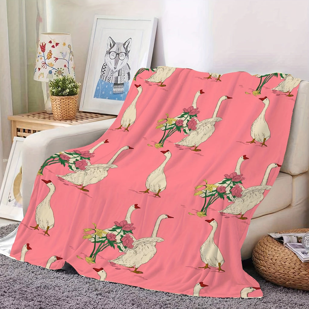 1pc Cartoon Garden Swan Print Blanket, Soft Warm Throw Blanket Nap Blanket For Couch Sofa Office Bed Camping Travel, Multi-purpose Gift Blanket For All Season Lootquake LLC