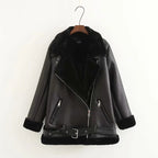 Jacket Tops Women's Trendy Belt PU Leather Jacket
