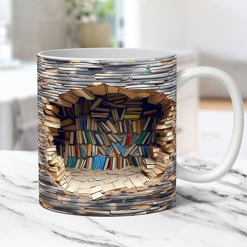 3D Bookshelf Mug Creative Ceramic Water Cup With Handle A Library Shelf Space Book Lovers Coffee Mug Birthday Christmas Gift Pi-Mart
