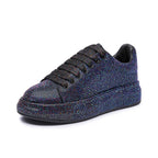 Women's Rhinestone-Embellished Sports Shoes - Waterproof White Wedge Sneakers (4-6cm Heel, Microfiber Leather) Pi-Mart