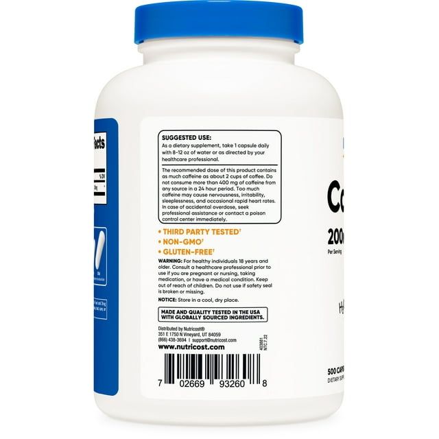 Nutricost Caffeine 500 Capsules, 200mg Per Capsule - Gluten Free & Non-GMO Supplement EasyOptionXY LLC