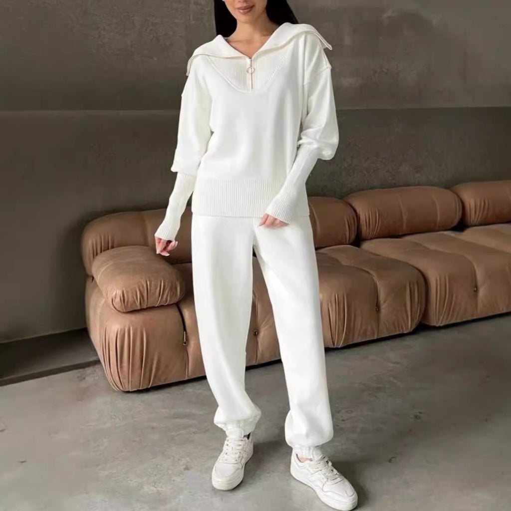 Long Sleeve Suit Zipper Lapel Top And Drawstring Trousers Fashion Casual Sports Clothing For Women Pi-Mart