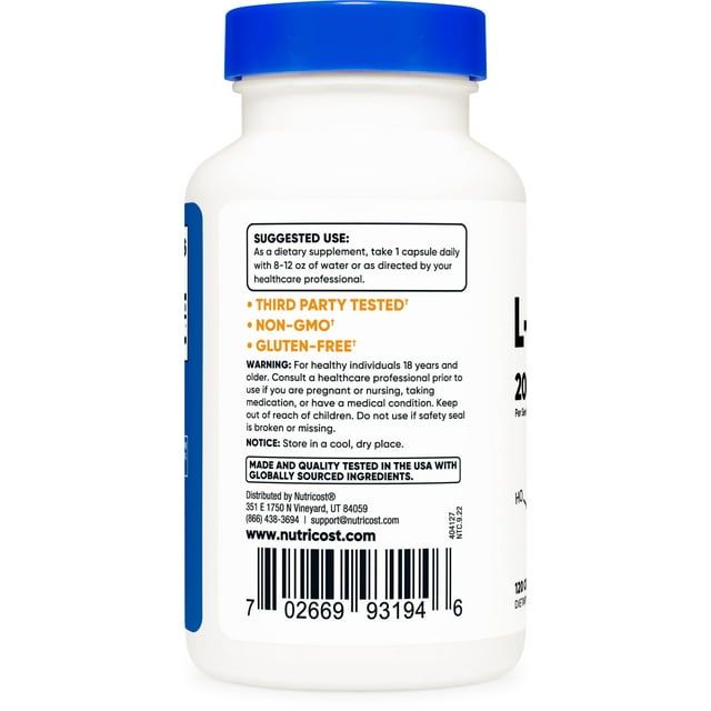 L-Theanine, 200 mg, 120 Capsules, Nutricost EasyOptionXY LLC