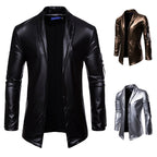 Men's elastic PU leather zipper motorcycle leather jacket Pi-Mart