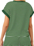 Striped Chic: Plus Size Top & Shorts Set THRIXINE
