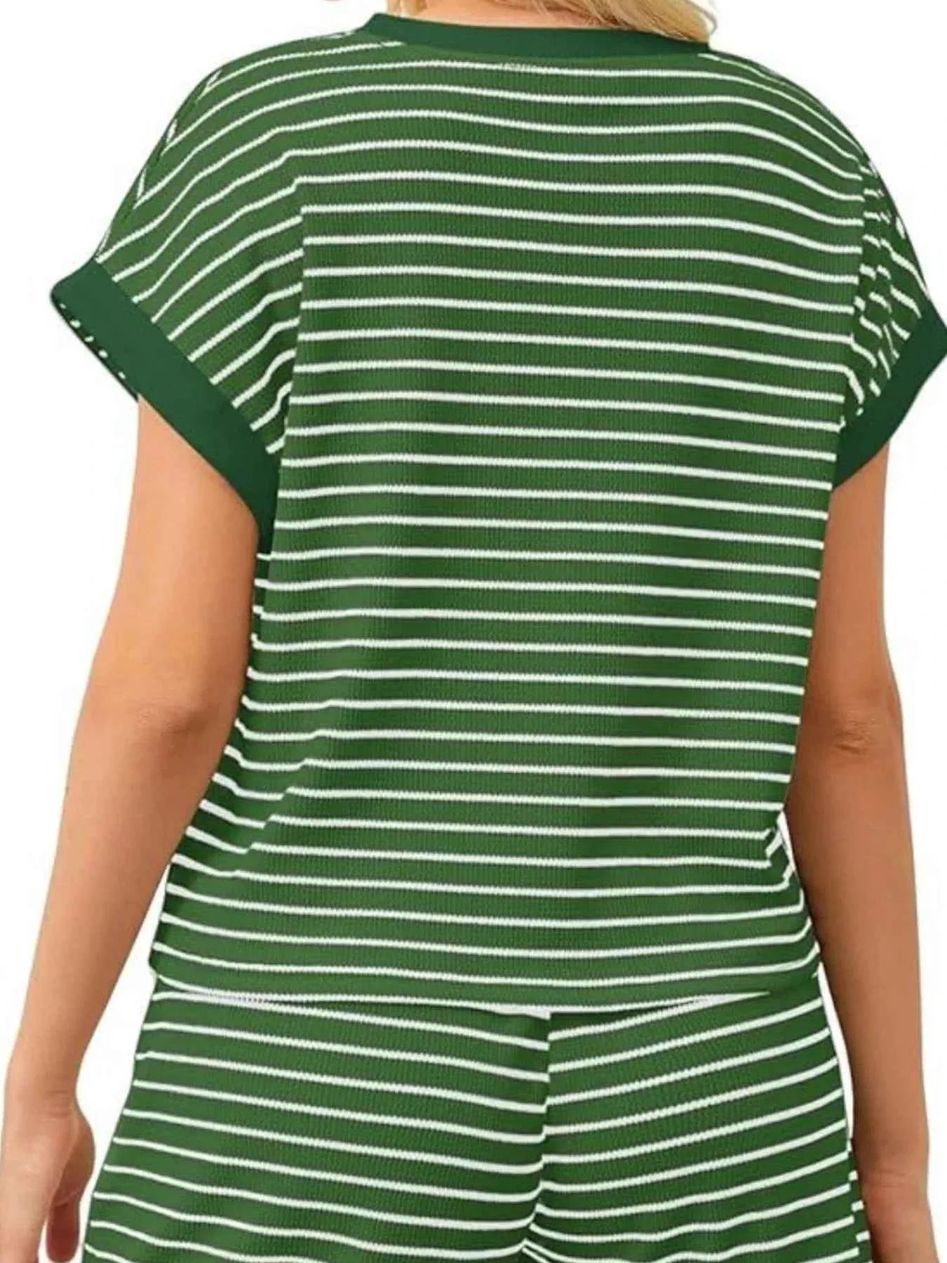 Striped Chic: Plus Size Top & Shorts Set THRIXINE