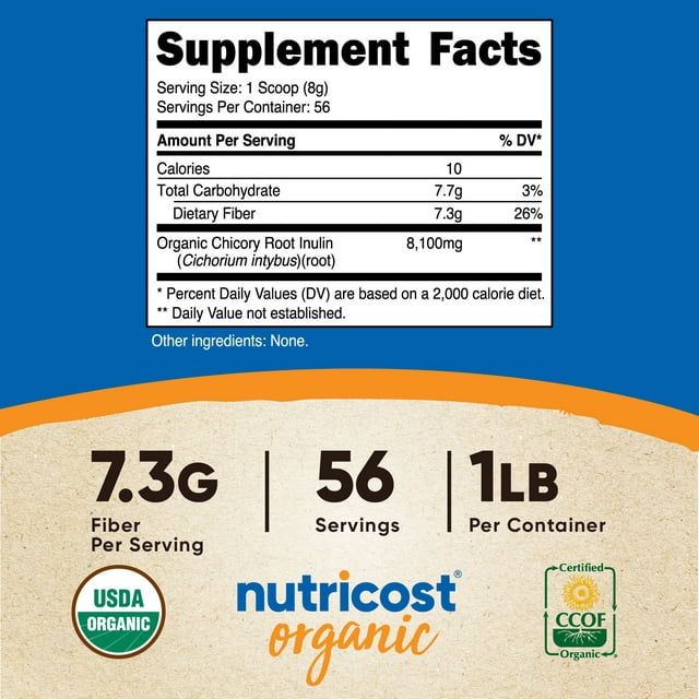 Nutricost Organic Inulin Powder 1LB, 7.5 Grams of Fiber Per Serving, Non-GMO Supplement EasyOptionXY LLC