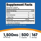 Nutricost Psyllium Husk 1500mg Per Serving, 500 Capsules - Non-GMO & Gluten Free Supplement