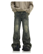 American Retro Distressed Yellow Mud Washed Jeans Lootquake LLC