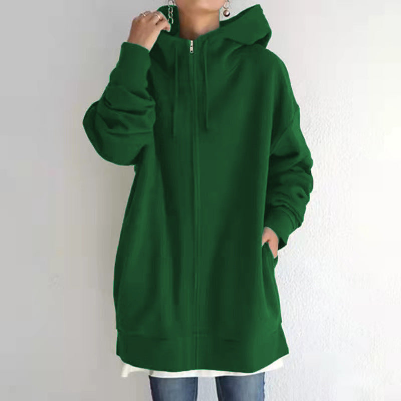 Zipper Hooded Long Plus Fleece Sweatshirt Pi-Mart