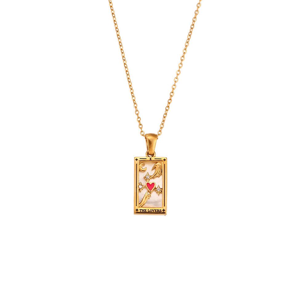 Fashion Tarot Necklace With Rhinestones Diamond Set Pendant Stainless Steel Rectangular Drip Necklace Jewelry Pi-Mart