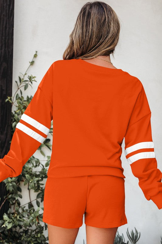 Varsity Stripe Sweatshirt and Short Set THRIXINE