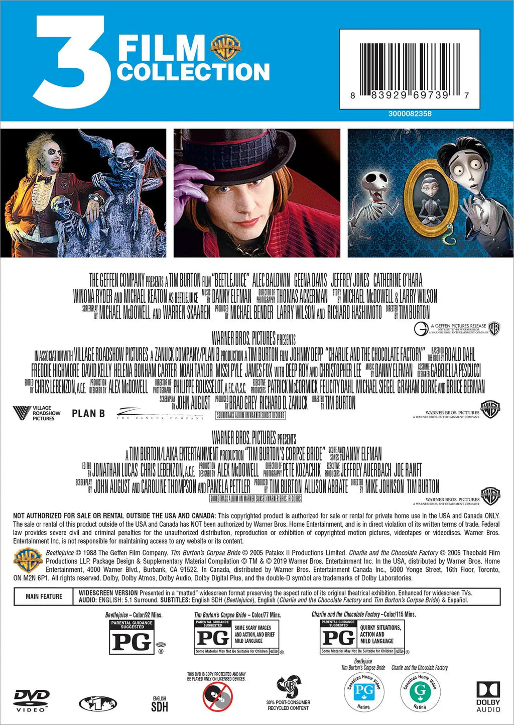 3 Film Collection: Beetlejuice / Charlie & Chocolate / Corpse Bride (D