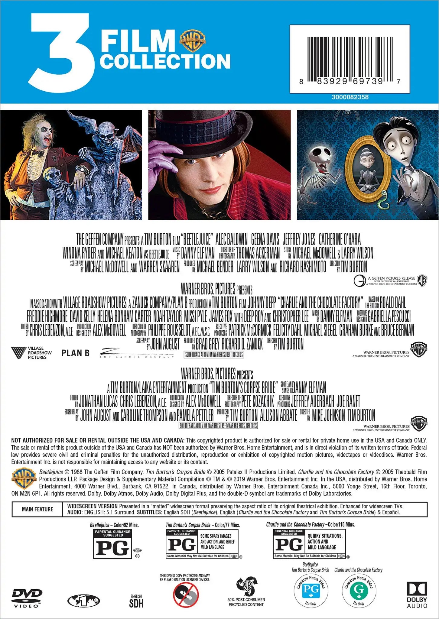 3 Film Collection: Beetlejuice / Charlie & Chocolate / Corpse Bride (D
