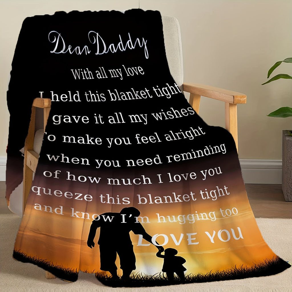 Father's Day Gift Throw Blanket for Beloved Dad - Personalized Birthday I Love You My Dad Soft Polyester Blanket - Preppy Style Chunky Knit All Seasons Cozy Bed Cover with Unique Embellishments and Occasion Theme