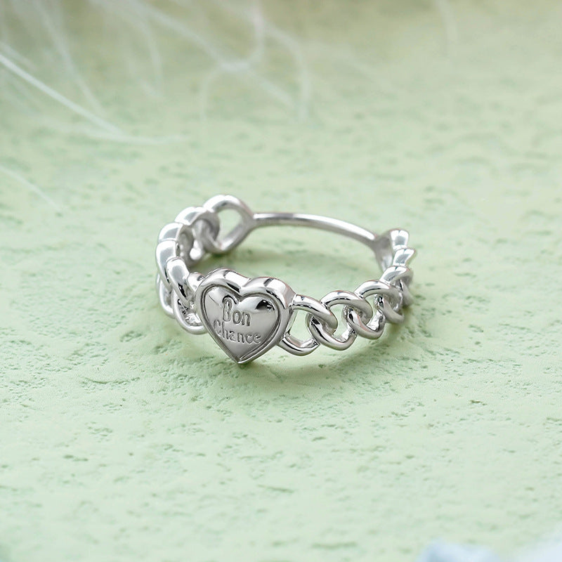 Lucky Alphabet Stereoscopic Love Ins Style Sterling Silver Ring