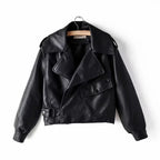 Lapel Short Motorcycle Leather Ladies Jacket Pi-Mart