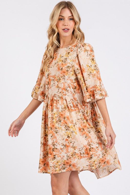 New Summer Flower Print Linen Blend Babydoll Mini Dress – Lightweight Floral Babydoll Dress with Relaxed Fit and Gathered Waist Stevvex