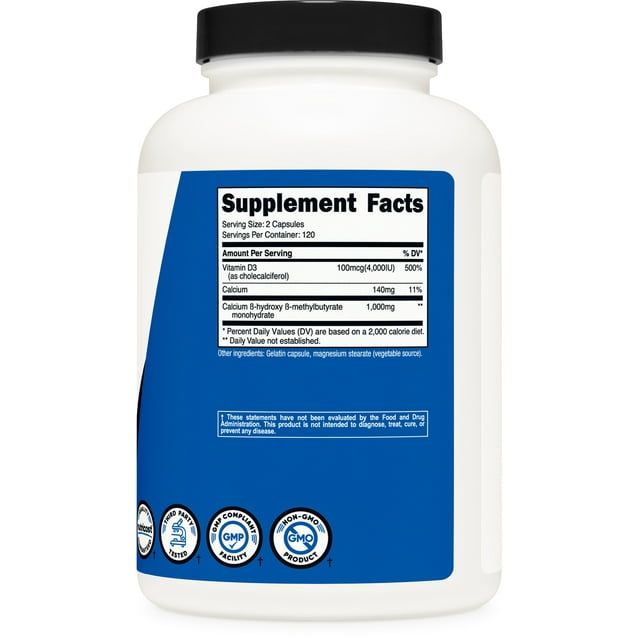 Nutricost HMB (1000mg) and Vitamin D3 (4000 IU) Supplement - 240 Capsules, 120 Servings - Gluten Free and Non-GMO EasyOptionXY LLC