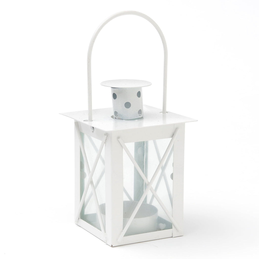 WAY TO CELEBRATE! 4-inch tall White Manual Power Metal Lantern, Indoor/Outdoor, 1 Each
