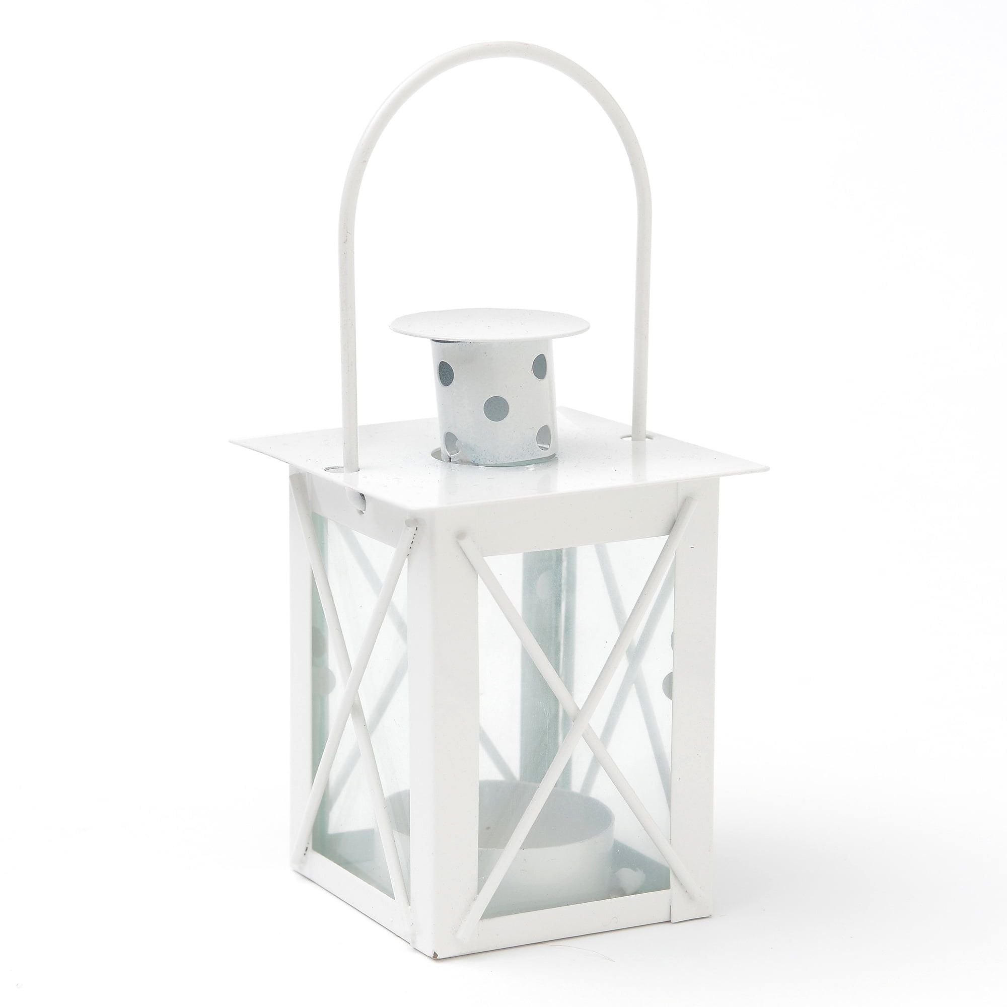 WAY TO CELEBRATE! 4-inch tall White Manual Power Metal Lantern, Indoor/Outdoor, 1 Each