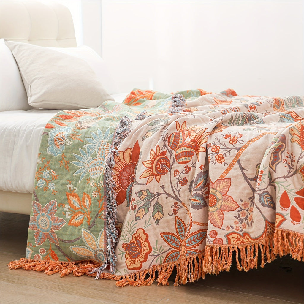 1pc Cotton Embroidered Tassel Blanket Bohemian Style Pattern Nap Cover Quilt Sofa Blanket Bed Sheet Bed Blanket