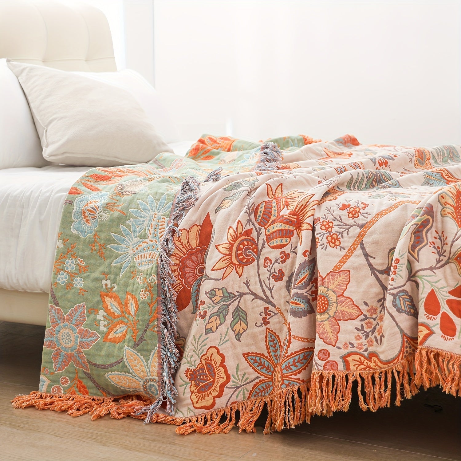 1pc Cotton Embroidered Tassel Blanket Bohemian Style Pattern Nap Cover Quilt Sofa Blanket Bed Sheet Bed Blanket