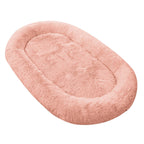 Orthopedic Human Dog Bed 71"x45"x12" Oval Washable Faux Fur Pet Bed with Plump Pillow, Blanket & Strap - Non-Slip Spa Design for All Dog Sizes, Grey, Cozy Nap Spot, Cozy Aesthetic, Durable Polyester, Home Lounging