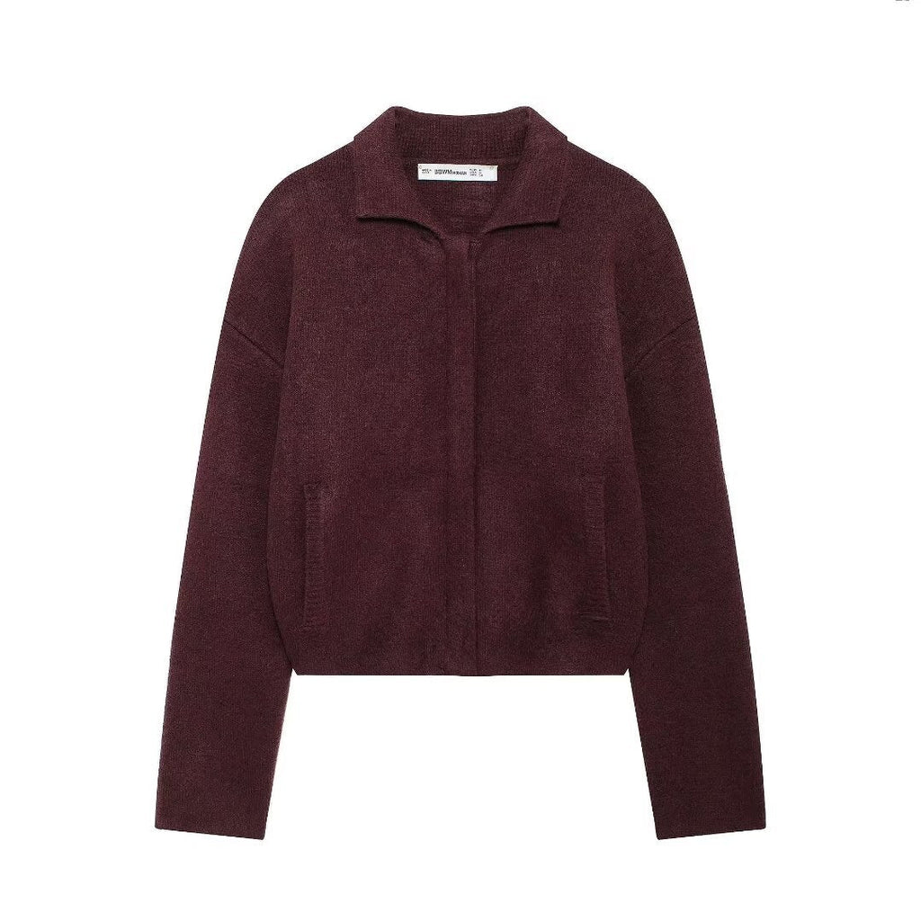 Plain Stitch Bomber Jacket Outer Women's Clothing Pi-Mart