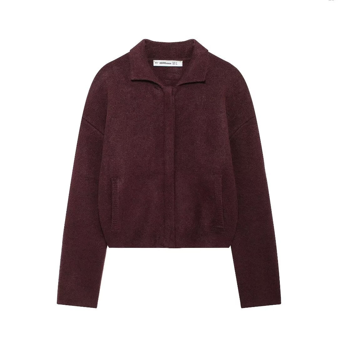Plain Stitch Bomber Jacket Outer Women's Clothing Pi-Mart