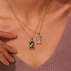 Fashion Tarot Necklace With Rhinestones Diamond Set Pendant Stainless Steel Rectangular Drip Necklace Jewelry Pi-Mart