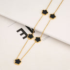 New Stainless Steel Plant Fritillary Five Leaf Petals Earring Bracelet Necklace Jewelry Set Women Cross-border Hot Selling Lot Pi-Mart