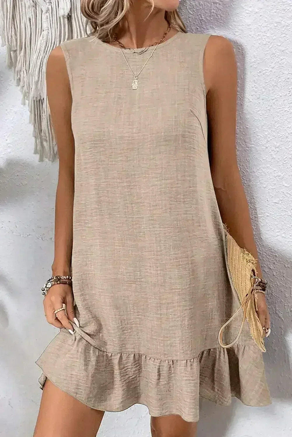 Ashleigh Blue Sleeveless Knot Backless Ruffle Hem Mini Dress