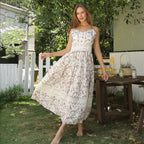 Women's Sleeveless Suspender Floral Dress - SJB-DIAMOND ELITES