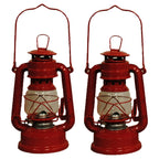Lot of 2 - 8 Inch Red Hurricane Kerosene Oil Lantern Hanging Light / Lamp