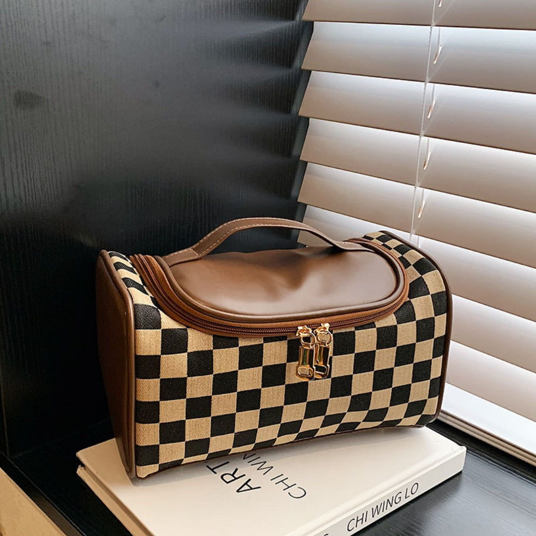 Large portable plaid cosmetic bag, large capacity toilet bag, tote zipper cosmetic storage bag, makeup bag with compartments, - SJB-DIAMOND ELITES