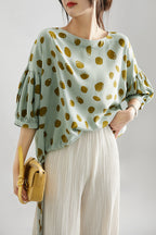 Elegant Retro Romantic Bubble Print Lantern Sleeve Shirt Top Lootquake LLC