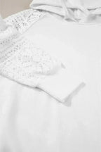 White Lace Patchwork Sleeve Drawstring Hoodie