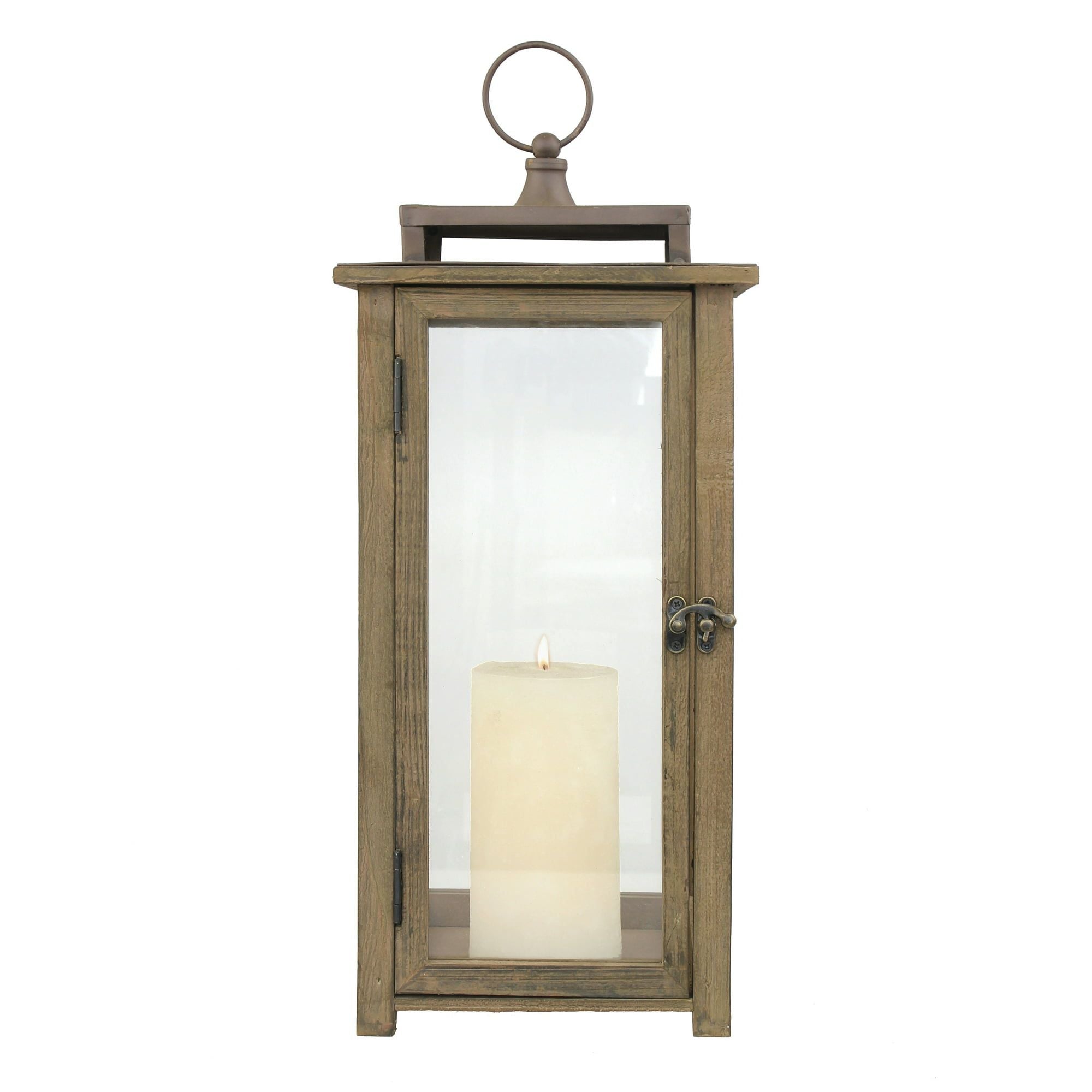 Stonebriar Decorative Rustic Wooden Candle Lantern with Handle and Hinged Door, Large, Brown EasyOptionXY LLC