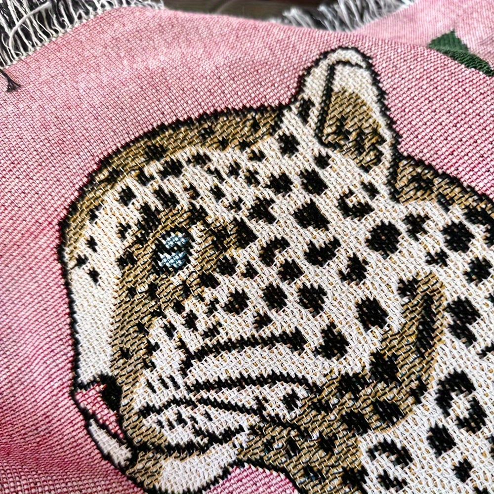 Bohemian Knitted Leopard Tassel Blanket, Suitable For Camping, Casual Picnic, Multifunctional Throw Blanket Lootquake LLC