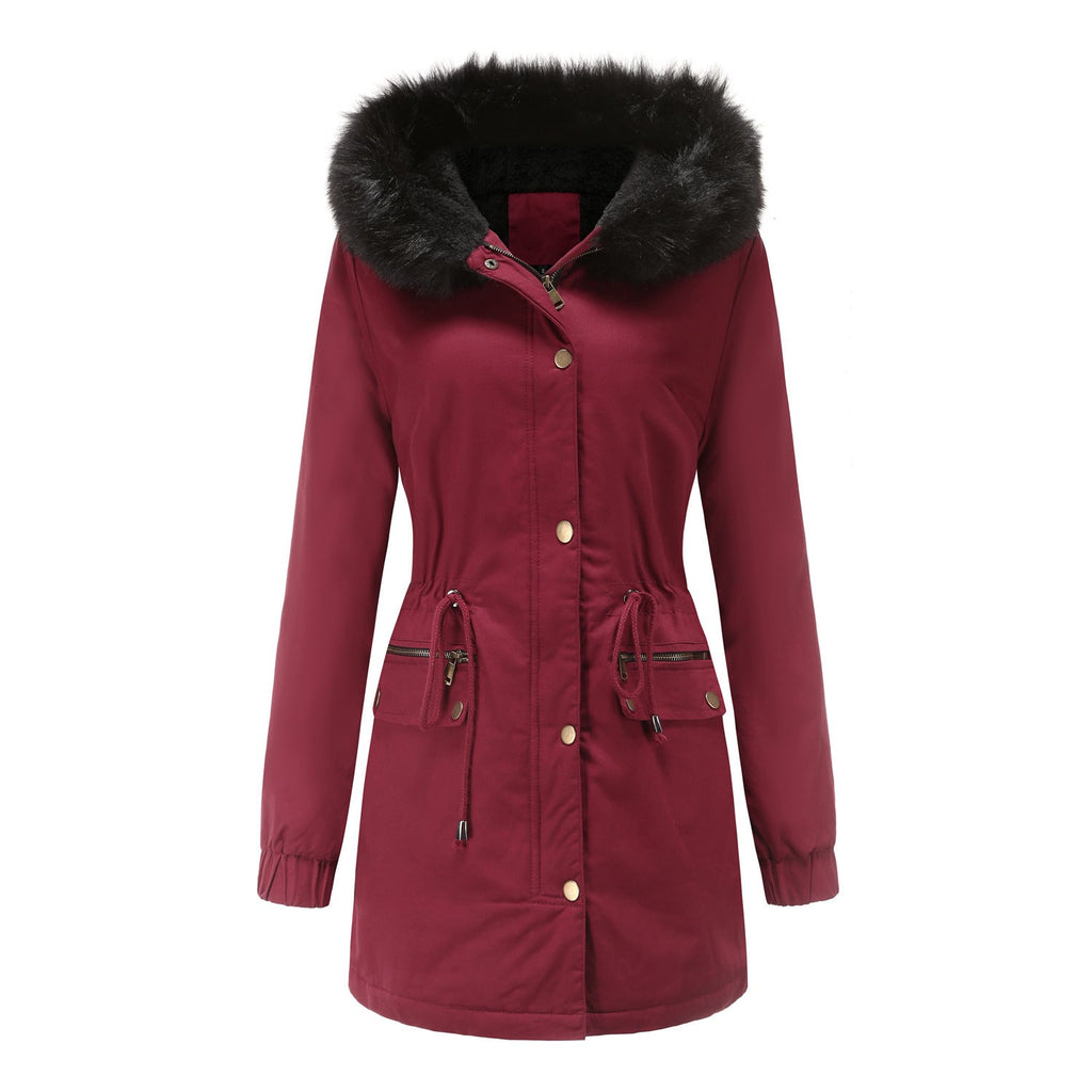 Women's Mid-length Fur Collar Coat Parker Cotton-padded Coat Pi-Mart