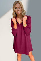 Double Take Textured Zip Long Sleeve Dress Classic Zip-Up Dress for Women Comfortable Outdoor Dress Stevvex